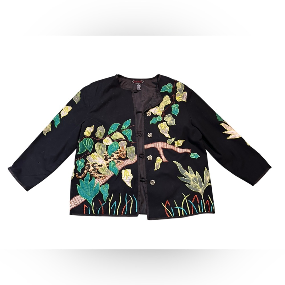Vintage 100% cotton, leopard embroidered blazer jacket, large